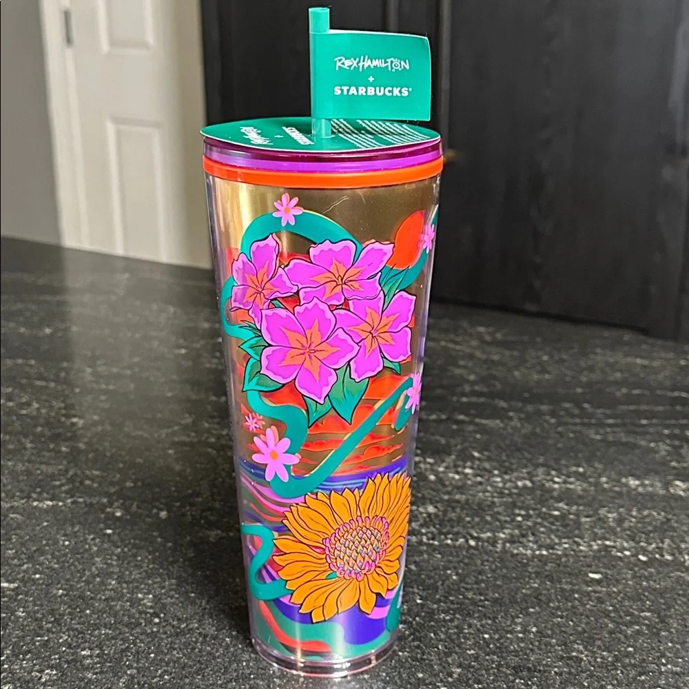 Starbucks Colorful Floral Tumbler with Pink and Purple